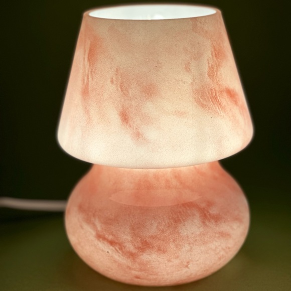 Glass Mushroom Lamp, Bedside Table Lamp, Retro Lamp, Vintage Lamp, Pink Marble - Picture 7 of 10